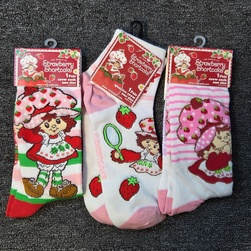 Strawberry Shortcake Socks Womens One Size 3 Pair Bundle Crew Quarter New Pink